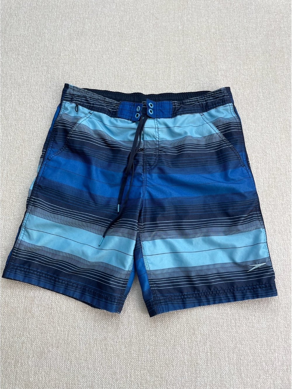 Speedo Men's Blue Striped Swim Trunks Size S